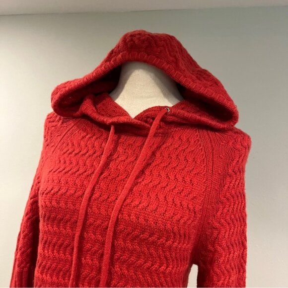 Athleta 100% merino wool sporty hooded Red Cable Knit sweater Dress size medium - Picture 2 of 12